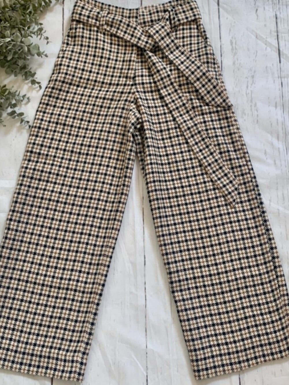 H&M Houndstooth Paperbag Belted Culottes